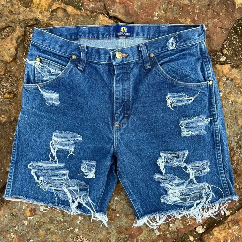 Vintage Wrangler cutoff Jean shorts fray hem distressed festival boho - Picture 4 of 9